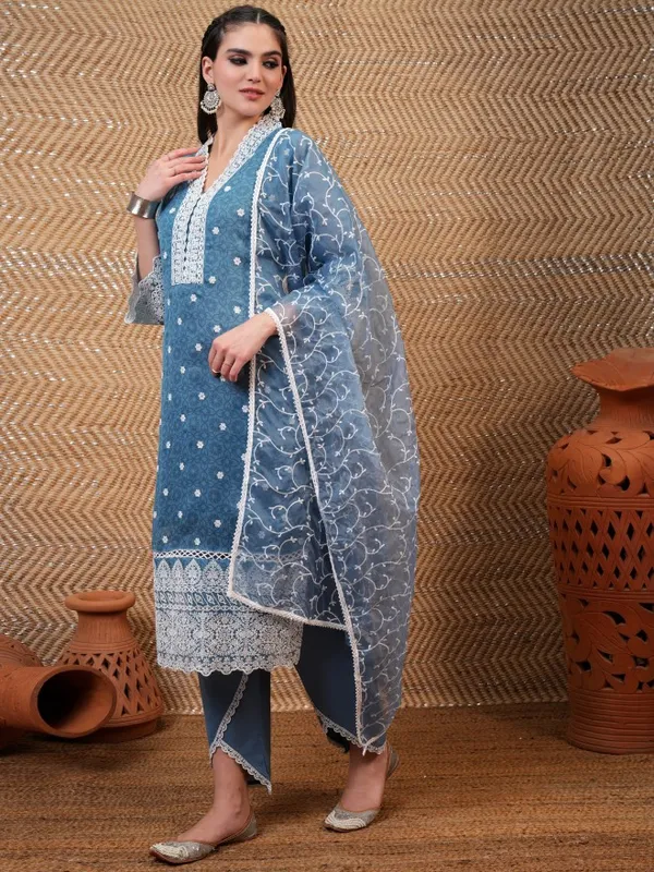  Vishudh Women Blue Embroidered Kurta Sets