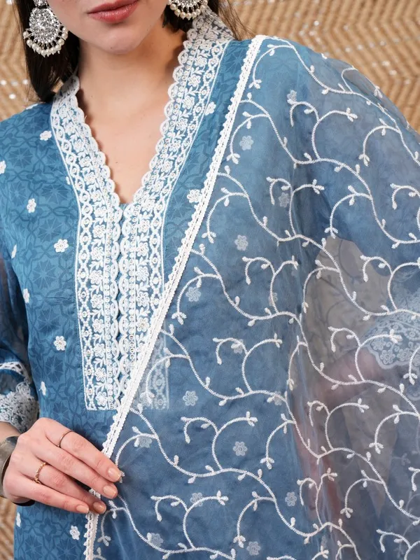  Vishudh Women Blue Embroidered Kurta Sets