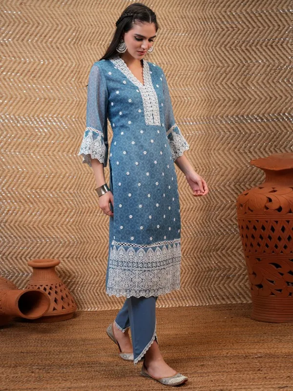  Vishudh Women Blue Embroidered Kurta Sets