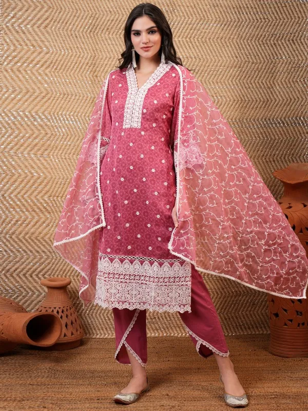  Vishudh Women Rose Embroidered Kurta Sets