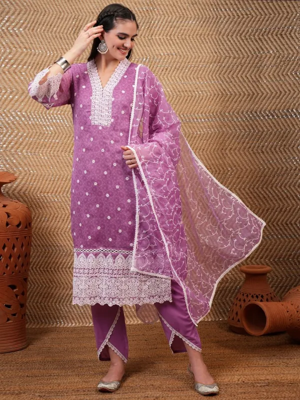  Vishudh Women Purple Embroidered Kurta Sets