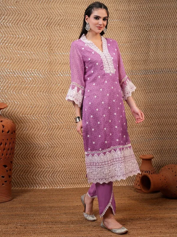  Vishudh Women Purple Embroidered Kurta Sets