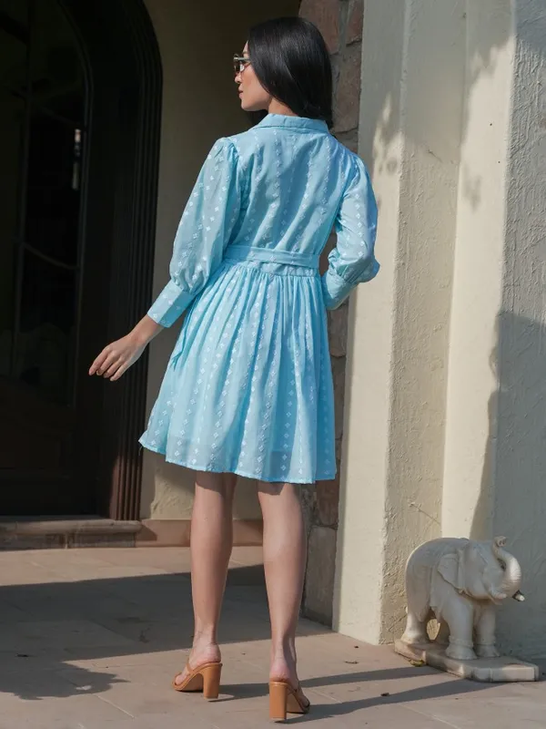 Vishudh Women Blue Embroidered A-Line Dress