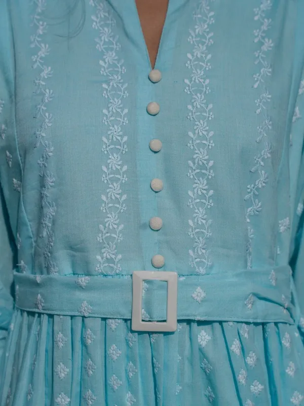 Vishudh Women Blue Embroidered A-Line Dress