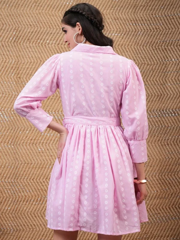 Vishudh Women Pink Embroidered Shirt Dress