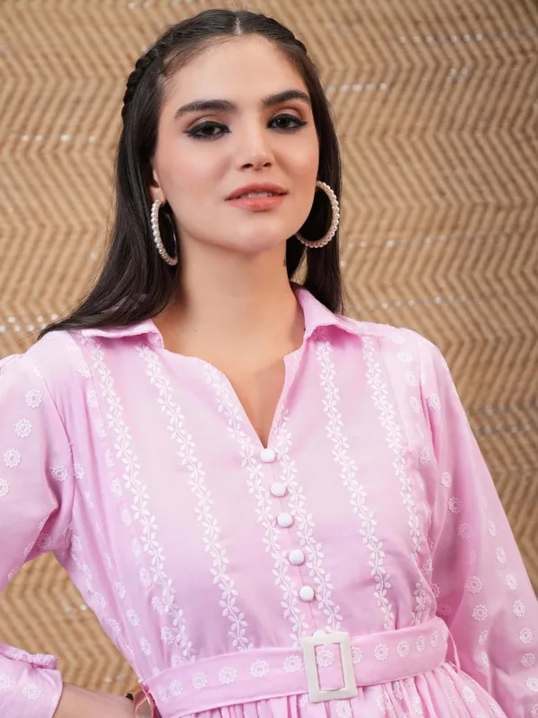 Vishudh Women Pink Embroidered Shirt Dress