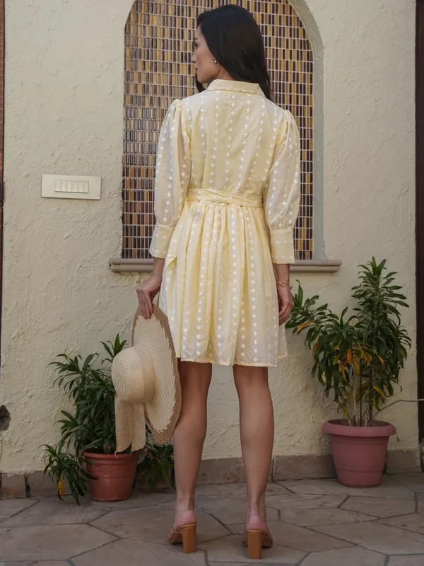 Vishudh Women Yellow Embroidered A-Line Dress
