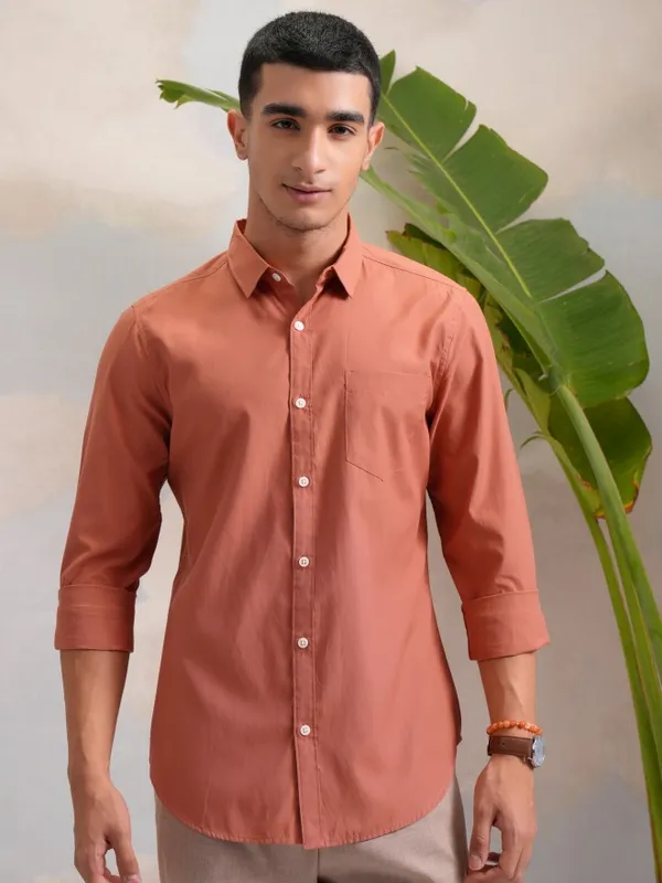 Highlander Men Rust Slim Fit Casual Shirt