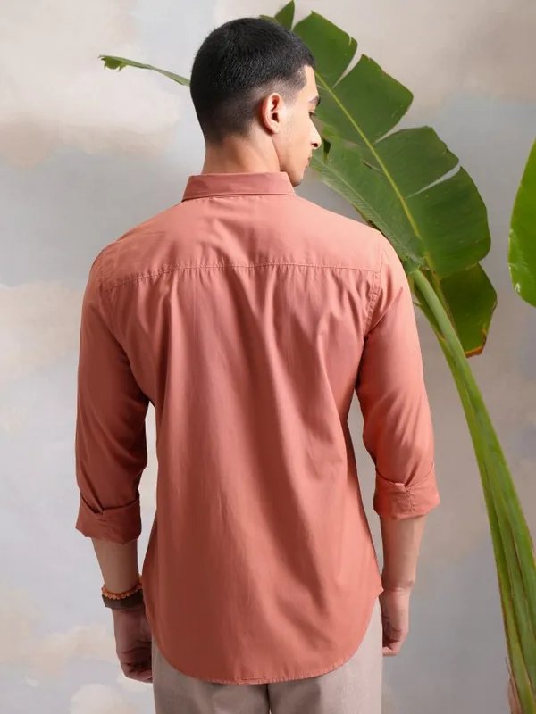 Highlander Men Rust Slim Fit Casual Shirt