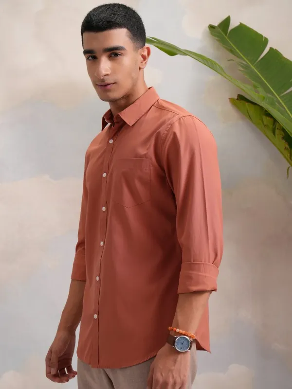 Highlander Men Rust Slim Fit Casual Shirt