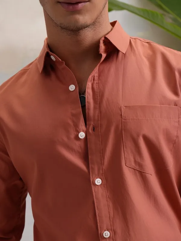 Highlander Men Rust Slim Fit Casual Shirt