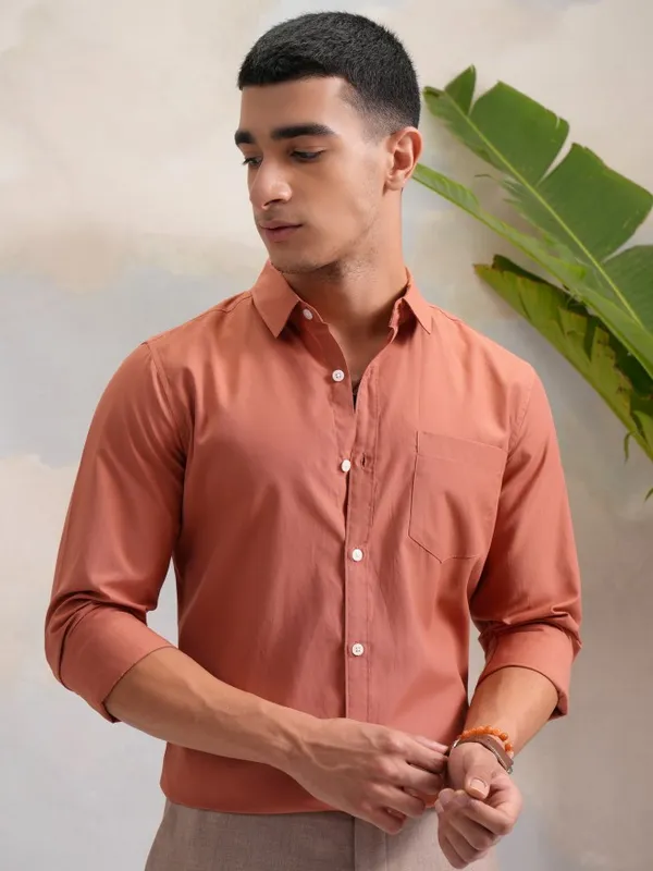 Highlander Men Rust Slim Fit Casual Shirt