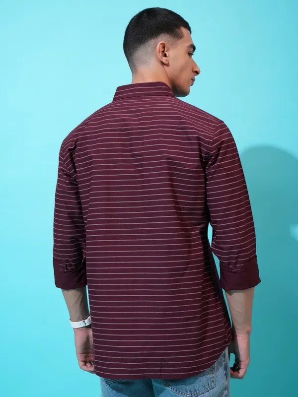 Highlander Men Maroon Striped Slim Fit Casual Shirt