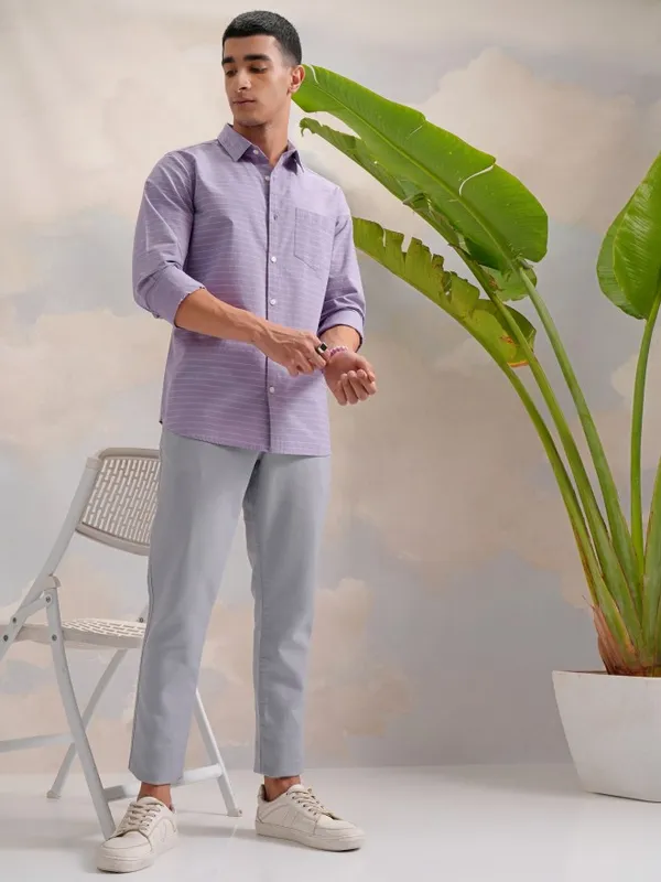 Highlander Men Purple Striped Slim Fit Casual Shirts