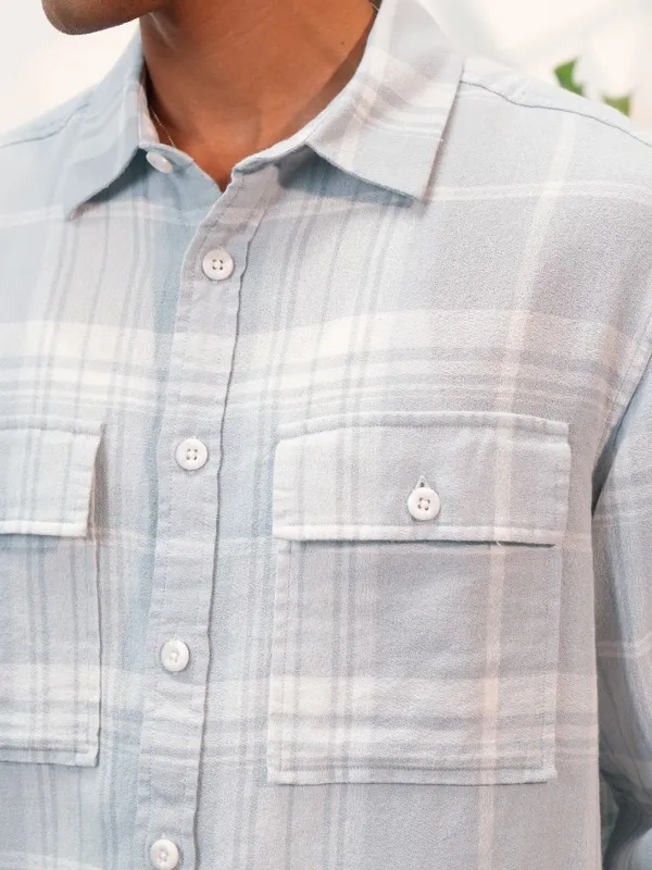  Locomotive Men Grey Checked Oversized Fit Casual Shirts