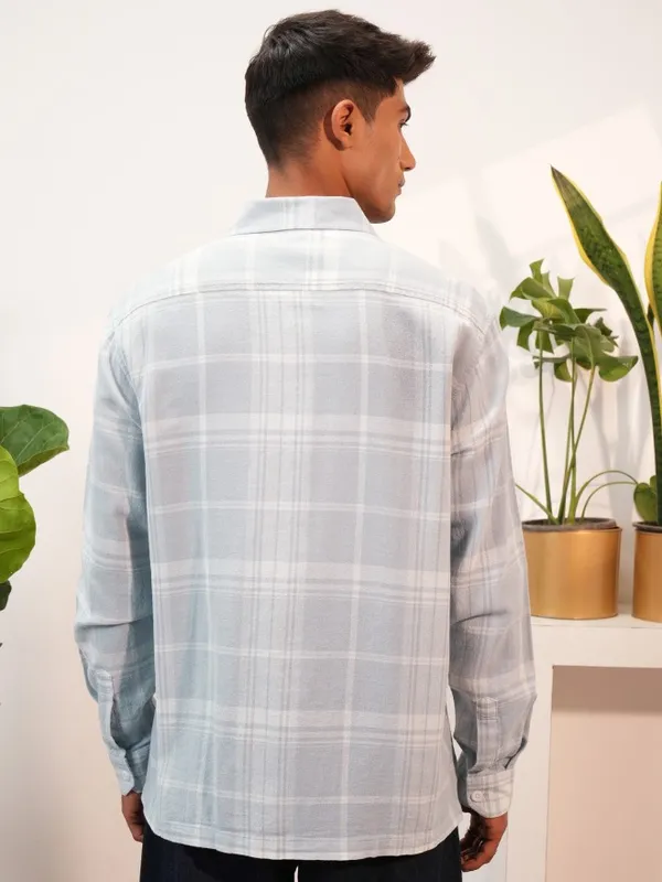  Locomotive Men Grey Checked Oversized Fit Casual Shirts