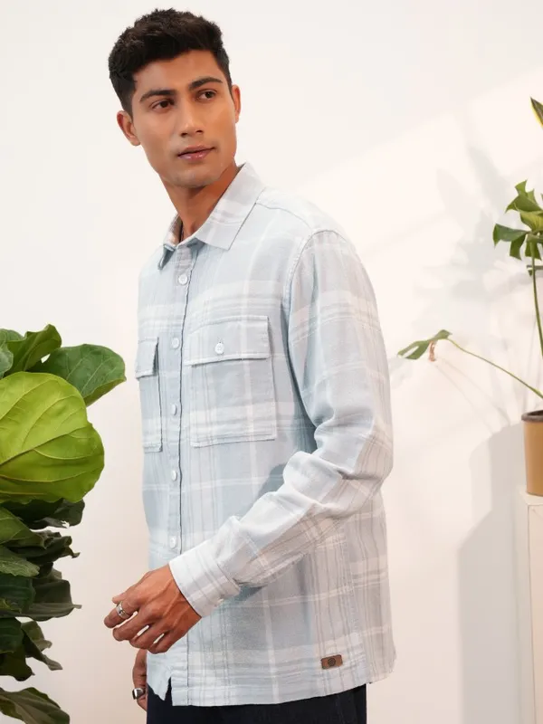  Locomotive Men Grey Checked Oversized Fit Casual Shirts