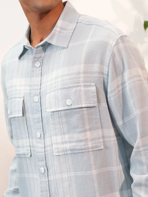  Locomotive Men Grey Checked Oversized Fit Casual Shirts