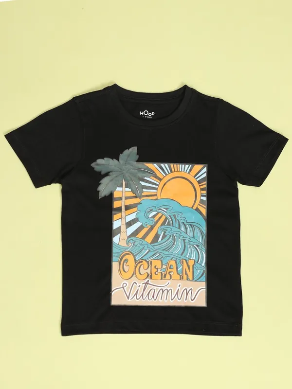 Hoop Boys Black Printed Round Neck T-Shirt