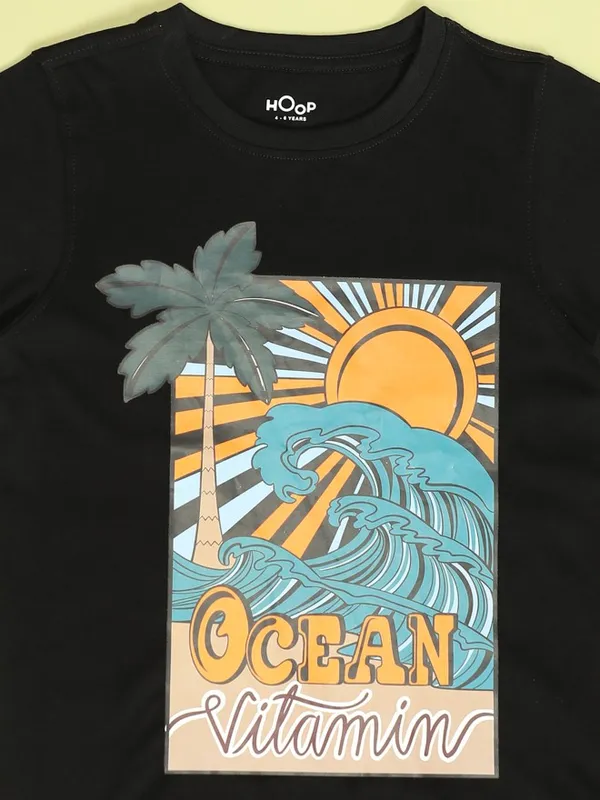 Hoop Boys Black Printed Round Neck T-Shirt