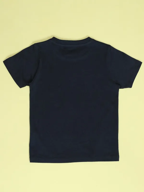 Hoop Boys Navy Blue Printed Round Neck T-Shirt