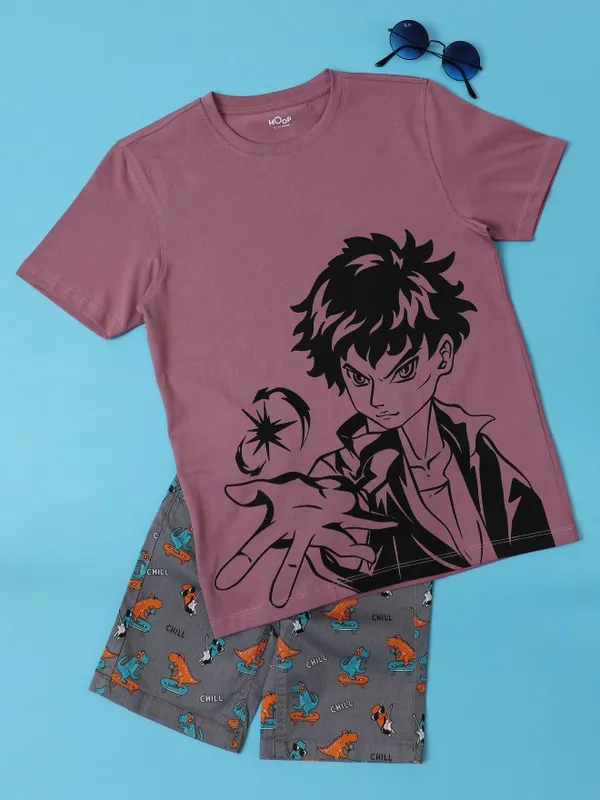 Hoop Boys Pink Printed Round Neck T-Shirt