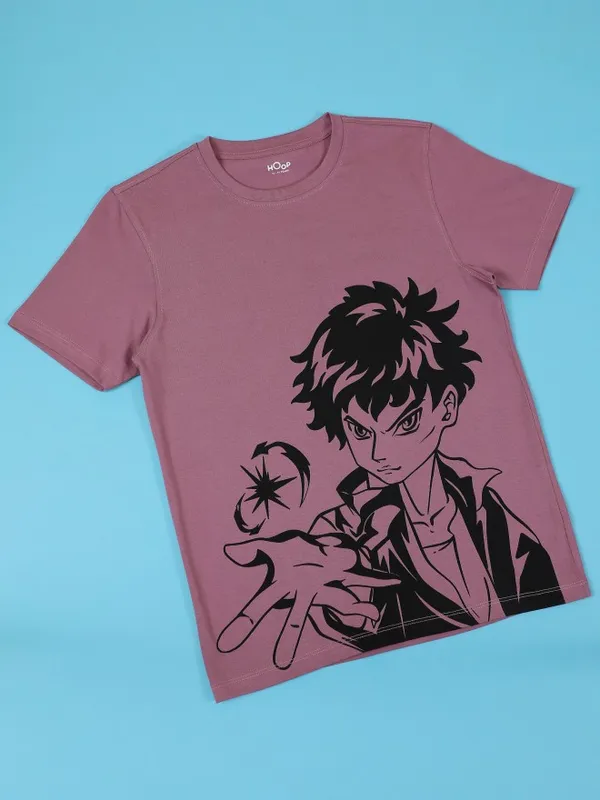 Hoop Boys Pink Printed Round Neck T-Shirt