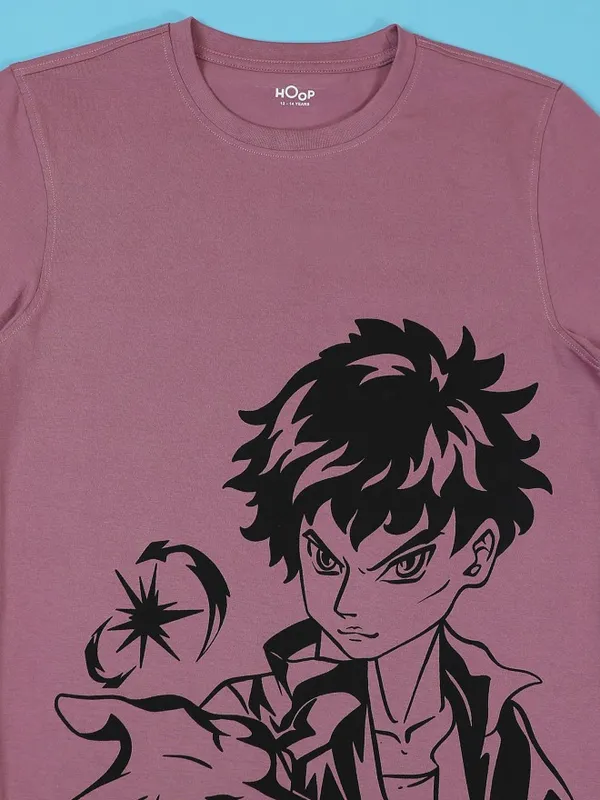 Hoop Boys Pink Printed Round Neck T-Shirt