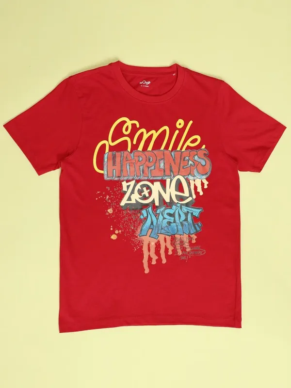 Hoop Boys Red Printed Round Neck T-Shirt