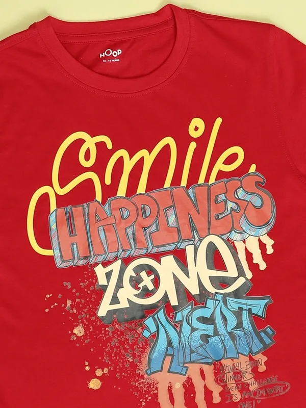 Hoop Boys Red Printed Round Neck T-Shirt