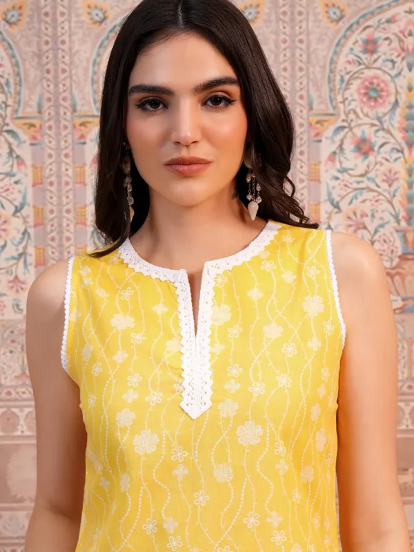  Ketch Women Yellow Woven Design Straight Kurtas