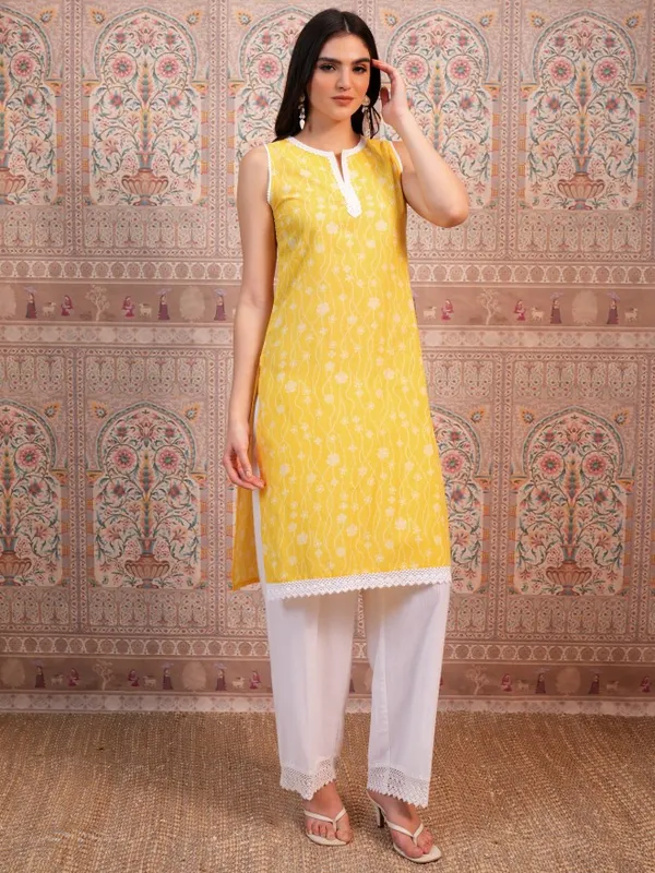  Ketch Women Yellow Woven Design Straight Kurtas