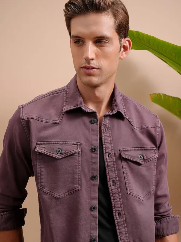  Locomotive Men Burgundy Solid Oversized Fit Casual Shirts