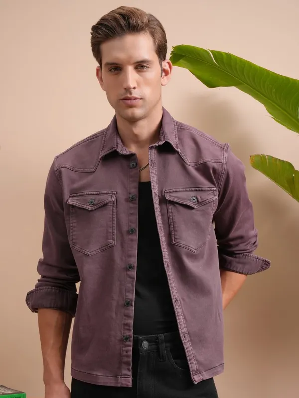  Locomotive Men Burgundy Solid Oversized Fit Casual Shirts