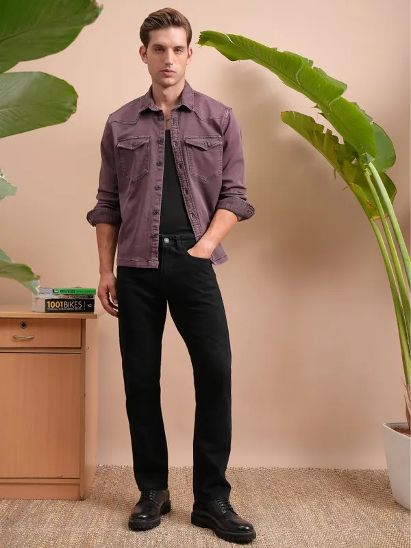  Locomotive Men Burgundy Solid Oversized Fit Casual Shirts