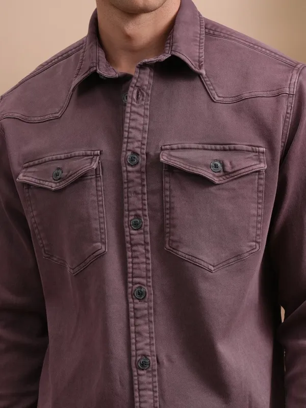  Locomotive Men Burgundy Solid Oversized Fit Casual Shirts