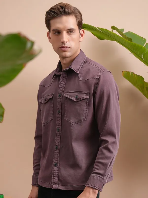  Locomotive Men Burgundy Solid Oversized Fit Casual Shirts