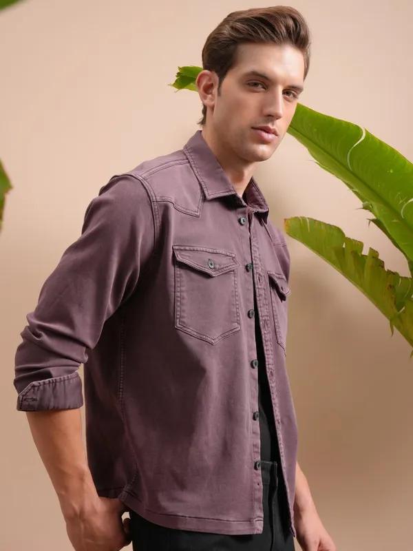  Locomotive Men Burgundy Solid Oversized Fit Casual Shirts