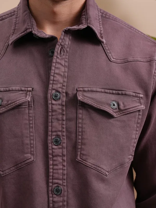  Locomotive Men Burgundy Solid Oversized Fit Casual Shirts