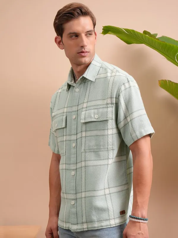  Locomotive Men Green Checked Oversized Fit Casual Shirts