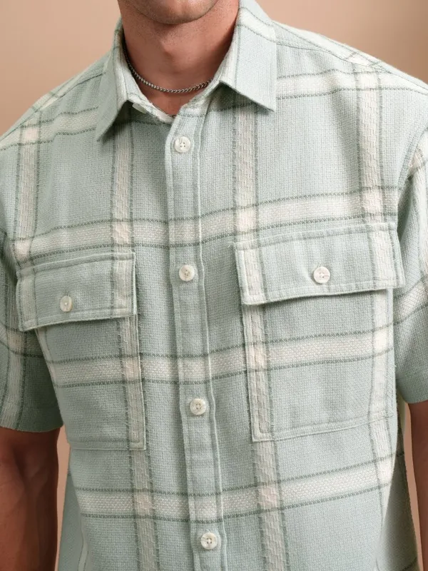  Locomotive Men Green Checked Oversized Fit Casual Shirts