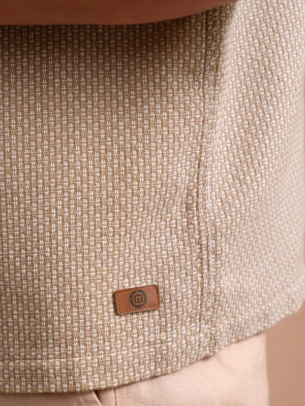 Locomotive Men Khaki Textured Oversized Fit Casual Shirt