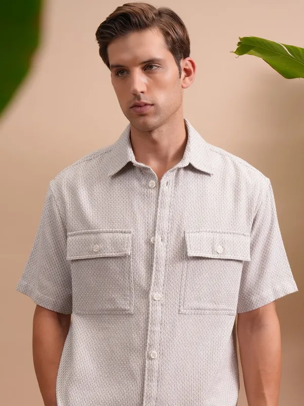 Locomotive Men Purple Textured Oversized Fit Casual Shirt