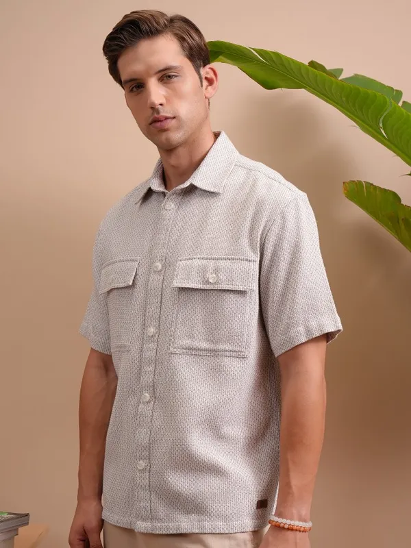 Locomotive Men Purple Textured Oversized Fit Casual Shirt