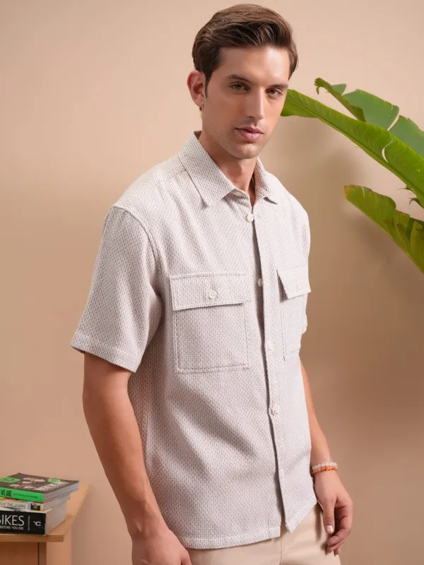Locomotive Men Purple Textured Oversized Fit Casual Shirt