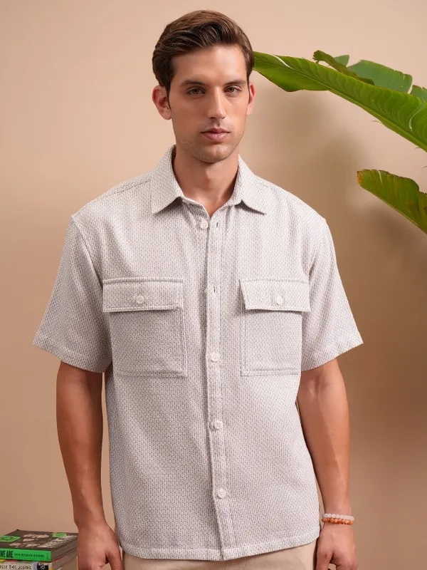 Locomotive Men Purple Textured Oversized Fit Casual Shirt