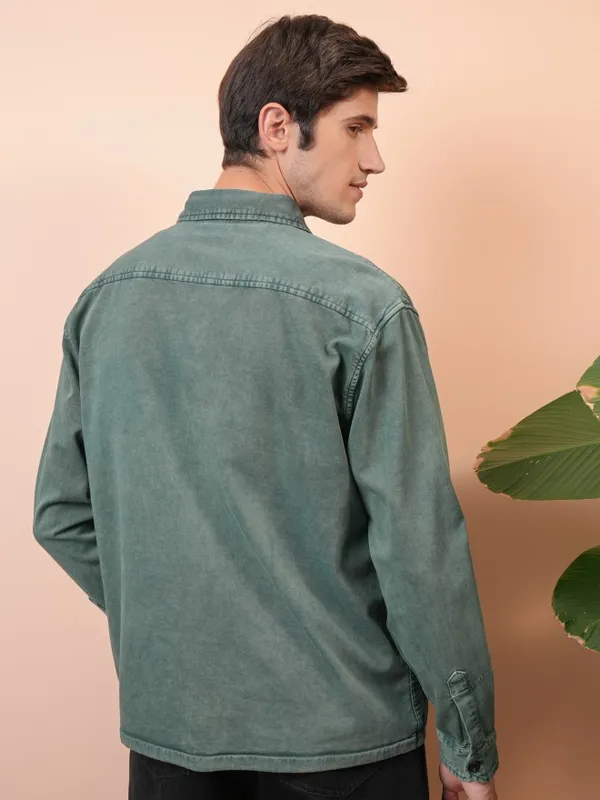 Locomotive Men Green Faded Oversized Fit Casual Shirts