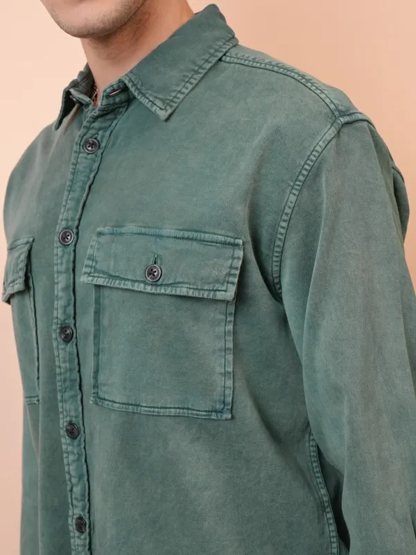 Locomotive Men Green Faded Oversized Fit Casual Shirts