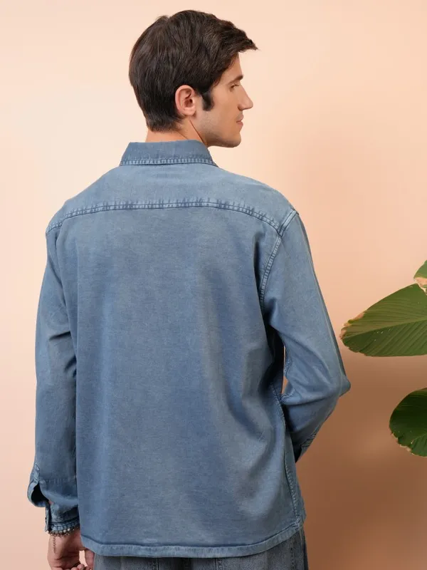  Locomotive Men Blue Faded Oversized Fit Casual Shirts