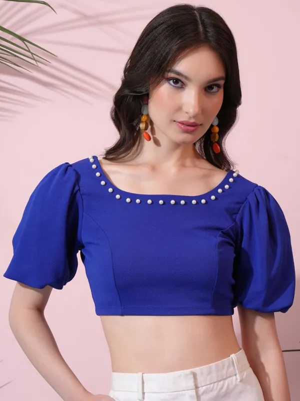  Tokyo Talkies Women Blue Solid Regular Tops
